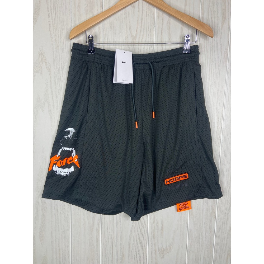 Nike Dri Fit Mens Basketball Shorts Black Orange Force Hoops Graphic Size L NWT